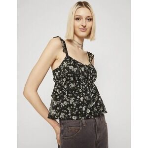 Hollister Black Floral Ruffle Strap Cami